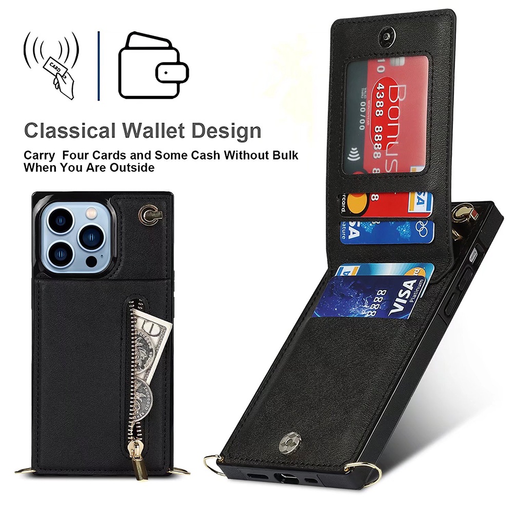 Ốp Điện Thoại Da Kèm Ngăn Đựng Thẻ Và Dây Đeo Chéo Cho iPhone 13 12 11 Pro Max X XR XS Max 7 8 Plus