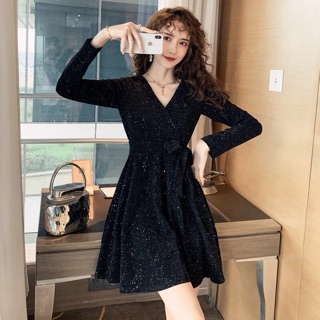 đầm thu đông 2019 chât voan tay lưới