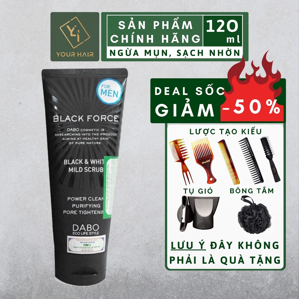 Sữa Rửa Mặt cho da dầu Dabo Black Force Foam Cleanser Black & White Mild Scrub - 120ml