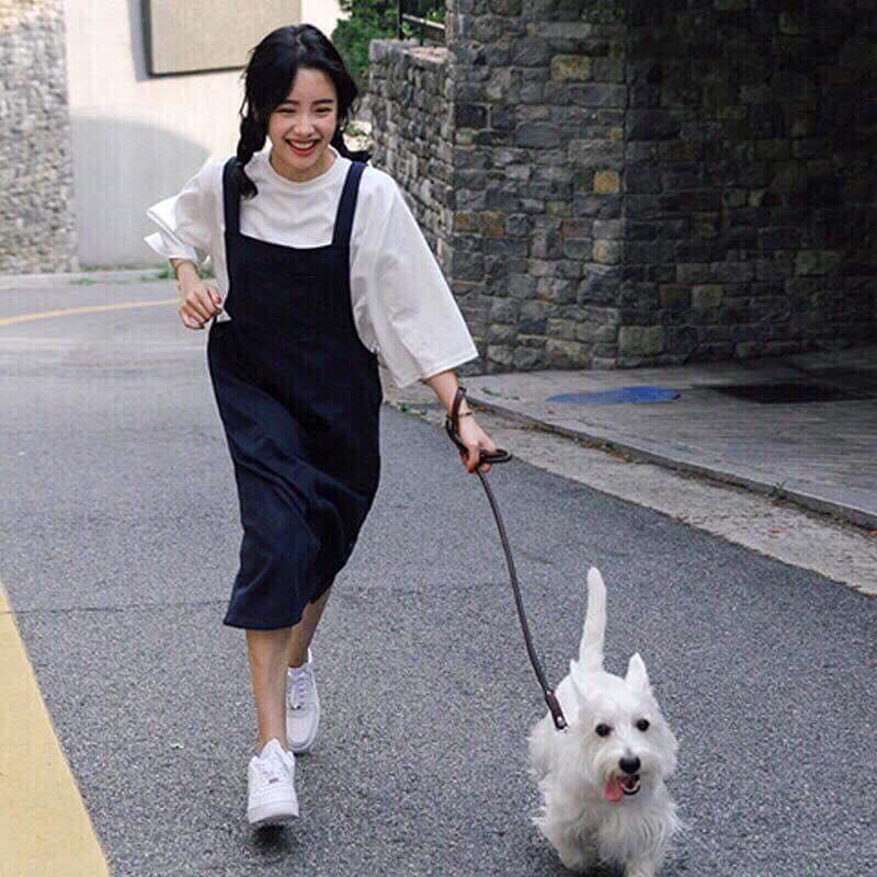 [Mã FAMAYWA2 giảm 10K đơn 50K] ( CÓ ẢNH THẬT ) set váy yếm đen áo thun trơn trắng | BigBuy360 - bigbuy360.vn