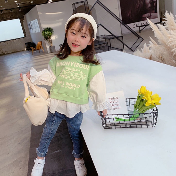 Áo Hoodie Giả Hai Lớp Thiết Kế Mới Thời Trang Theo Phong Cách Hàn Quốc Cho Bé Gái