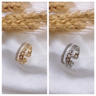 Nhẫn nữ tròn mắt xích đính đá hợp kim phong cách vintage sang trọng