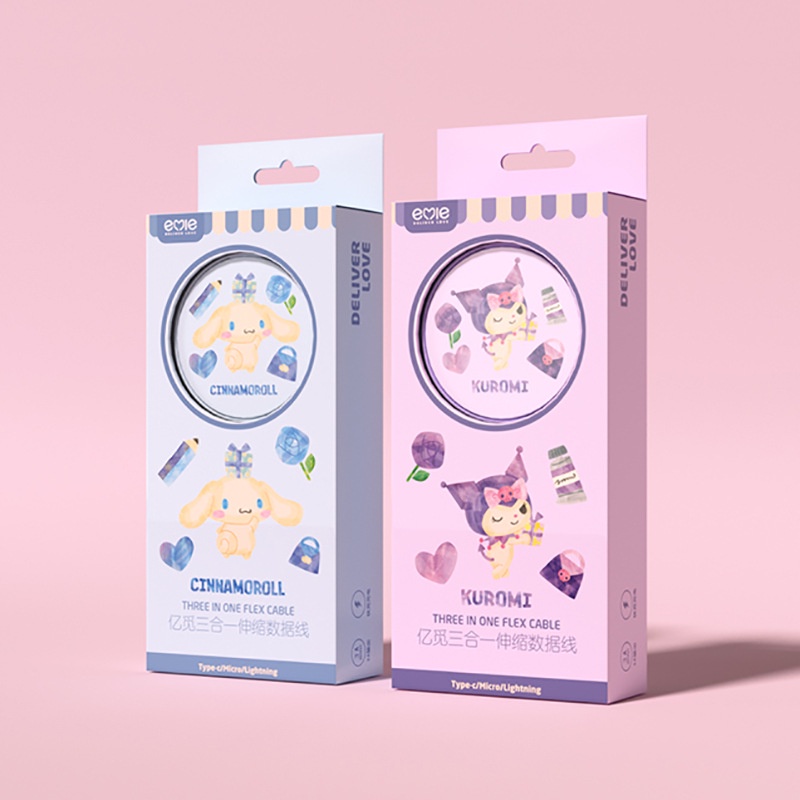 Sanrio Hello Kitty Kuromi Cinnamoroll 3 trong 1 dây cáp sạc nhanh 3 đầu micro usb type c sạc nhanh cáp