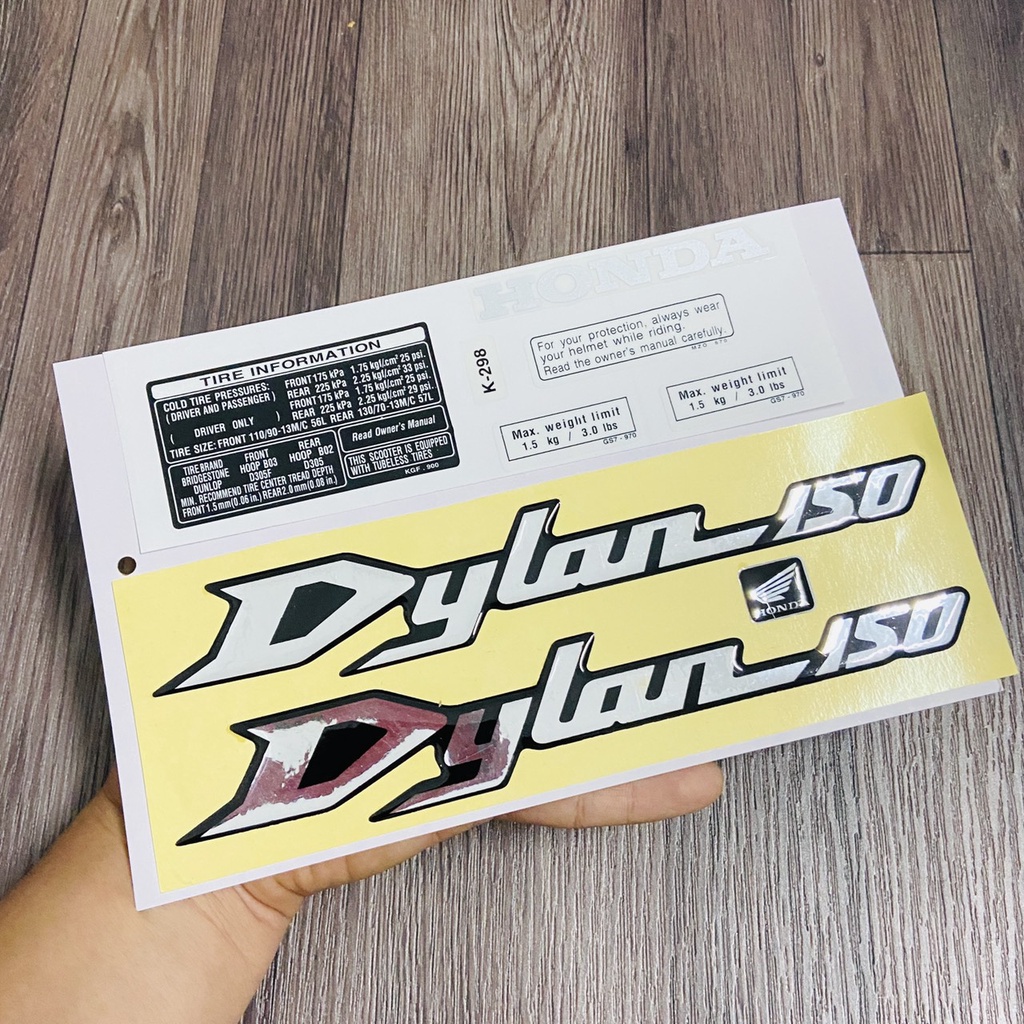 Tem dán xe Dylan 150cc ZIN (chữ+tem thông số xe)