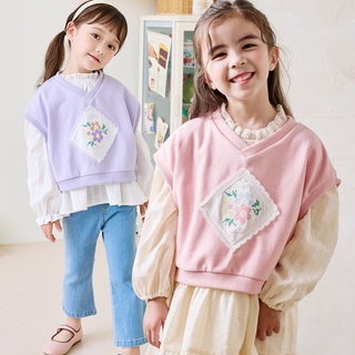 Áo gile Bebezoo nỉ da cá cổ tim đáp hoa ngực 2 màu tím / hồng