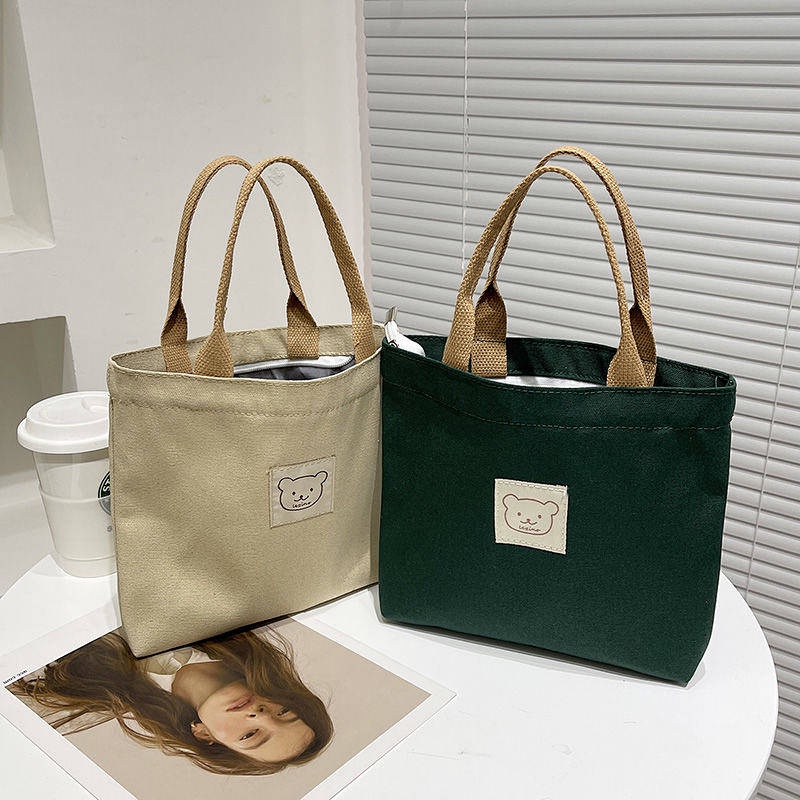Original Japanese Style Small Bucket Type One-Shoulder Tote Canvas Bag Handbag Simple Versatile Handheld Bento Lunch Box Bag Women 2XOg