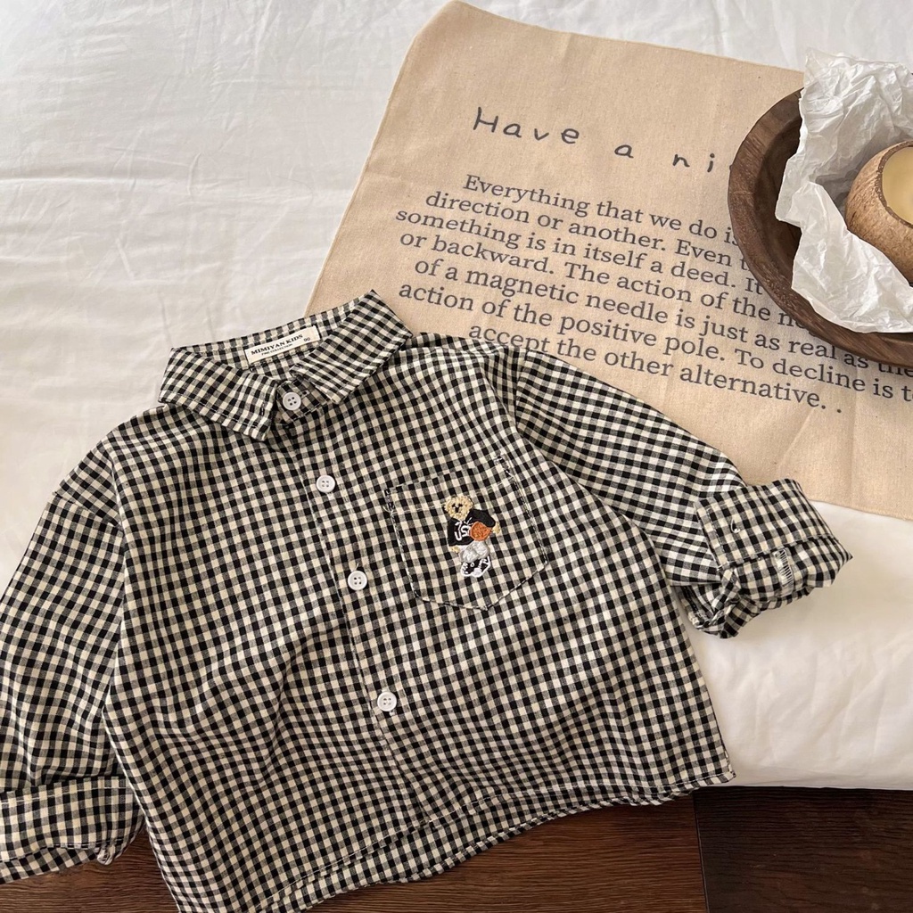 Áo Sơ Mi Caro Tay Dài Thoải Mái Dễ Phối Đồ Thời Trang Xuân Thu Phong Cách Hàn Quốc Cho Bé