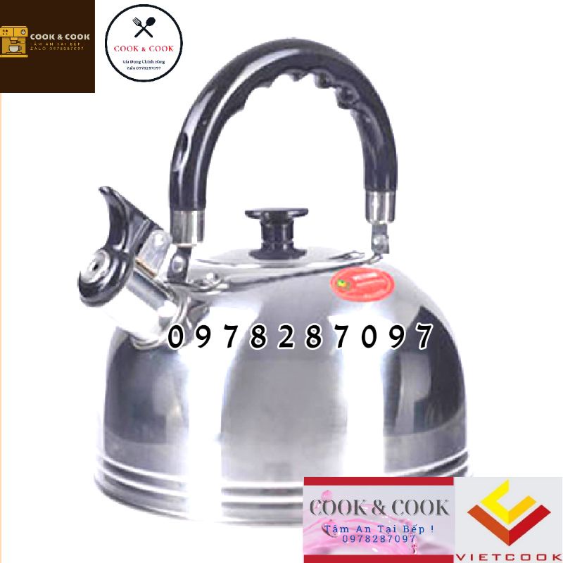 [CHÍNH HÃNG] Ấm đun nước inox Vietcook sử dụng được trên bếp từ có còi reo 2 lít/ 3 lít/ 4 lít/ 5 lít VIETCOOK