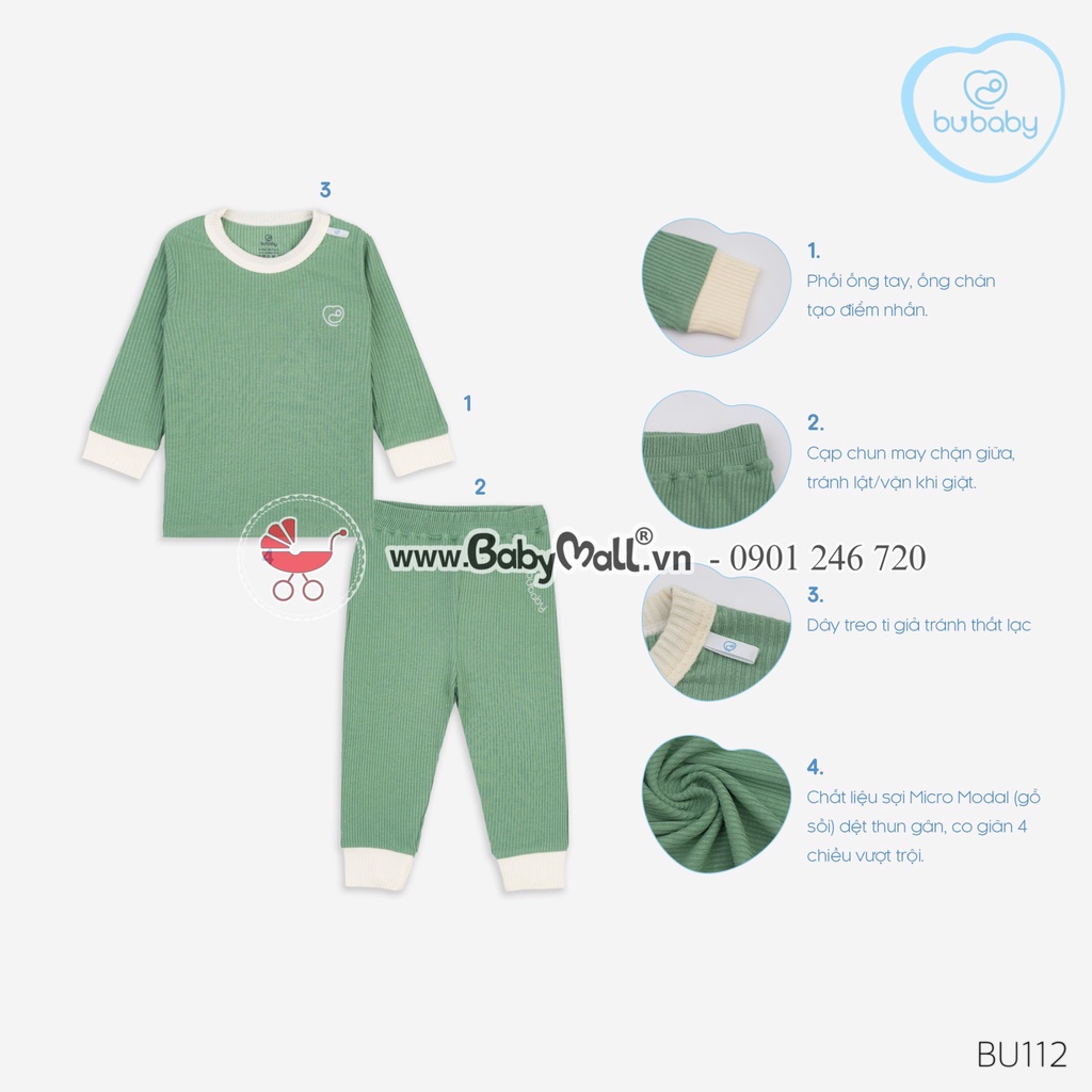 Bubaby Bộ dài tay cổ tròn- Candie Molist BMD110401