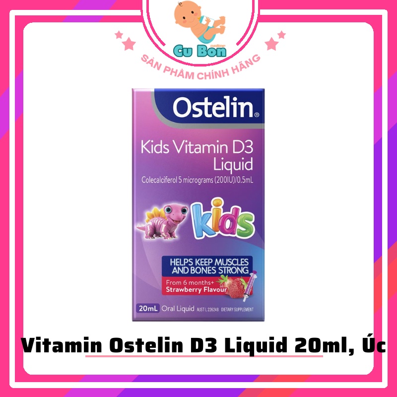 Vitamin D3 Liquid Ostelin 20ml cho bé dạng nước của Úc phát triển xương răng thúc đẩy hấp thụ canxi từ 6 tháng tuổi