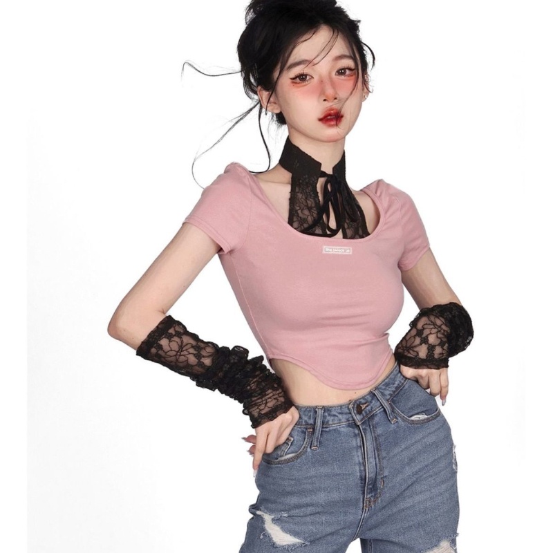 COZOK Áo Thun Ngắn Tay Thắt Nơ Eo Xinh Xắn Cho Nữ