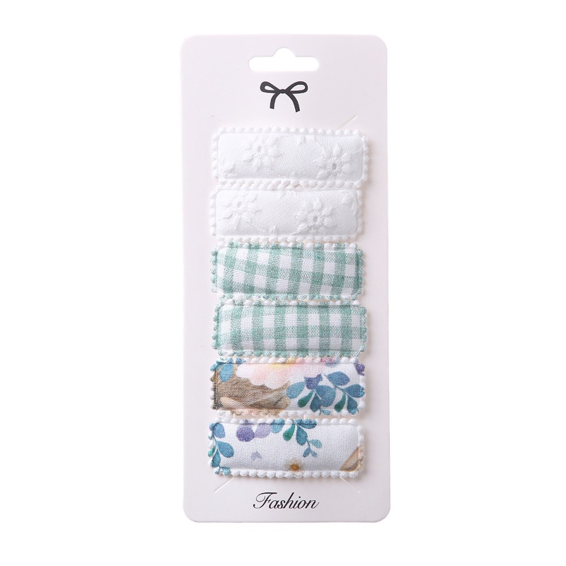Set 6 Kẹp Tóc Hình Chữ Nhật Nhỏ In Hoa Bằng Vải Viền Kim Loại Cổ Điển Cho Bé Gái