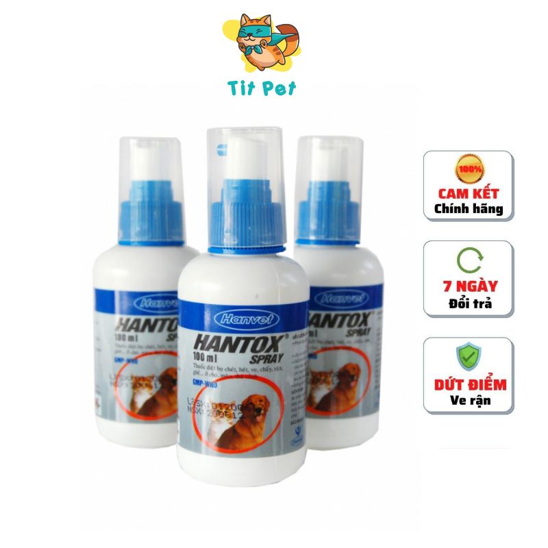 HANTOX- Spray thuốc xịt trị ghẻ, ve , bọ chét trên Chó. Chai 100ml