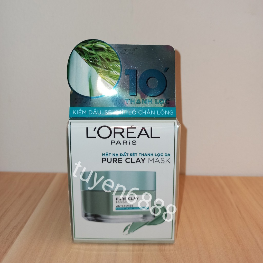 ( GIFT MẶT NẠ MẮT) Mặt nạ đất sét L'oreal trắng da giảm mụn đầu đen kiềm dầu Pure Clay Mask 50g 1 hủ