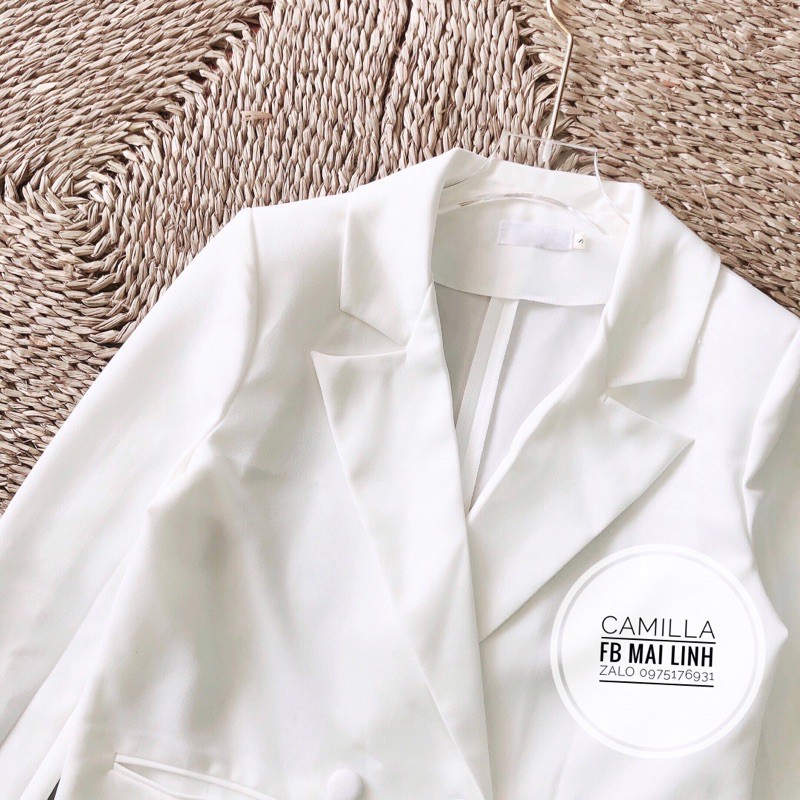 Áo blazer nữ, áo vest nữ dáng suông dài tay khuy bọc 2 màu đen trắng | BigBuy360 - bigbuy360.vn