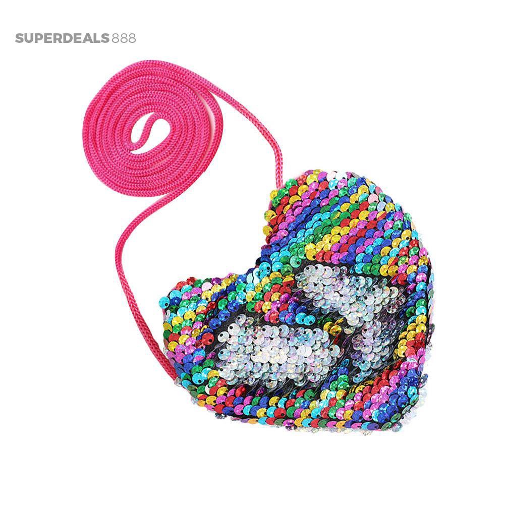 SUPER FASHIONʚ♥Sweet Baby Heart Kids Girls Sequins Glitter Crossbody Bag