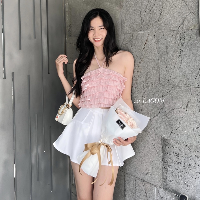 LAGOM - Quần giả váy xếp ly dáng xoè chất liệu linen thái dày dặn