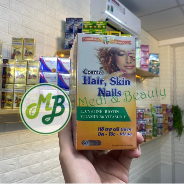 Viên uống ngăn rụng tóc, sáng da, chắc móng Cosme HAIR, SKIN, NAILS Chai 60 viên Medibeauty
