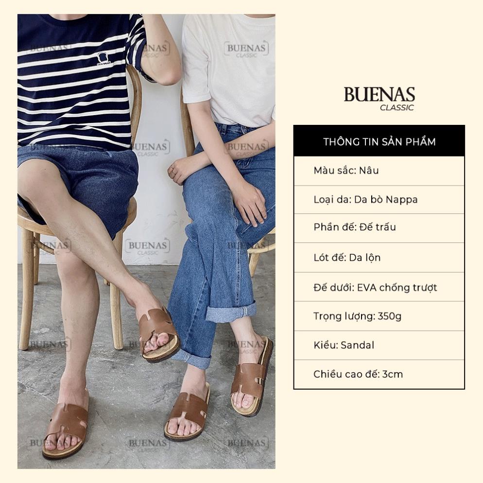 ࿐ Dép đế trấu nam nữ da bò unisex birken quai ngang Buenas - BB05 ࿐