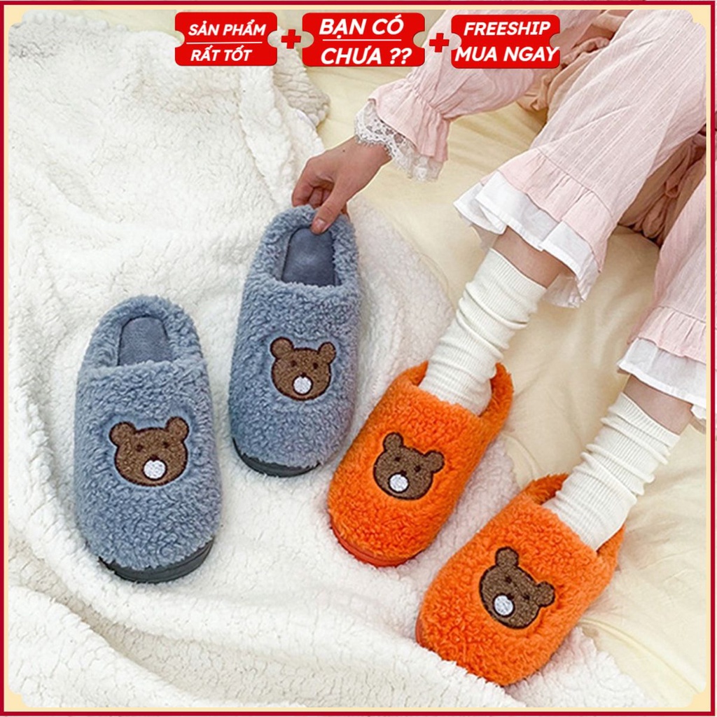 [PVN39213] Dép bông đi trong nhà đế chống nước họa tiết gấu hàng Quảng Châu .