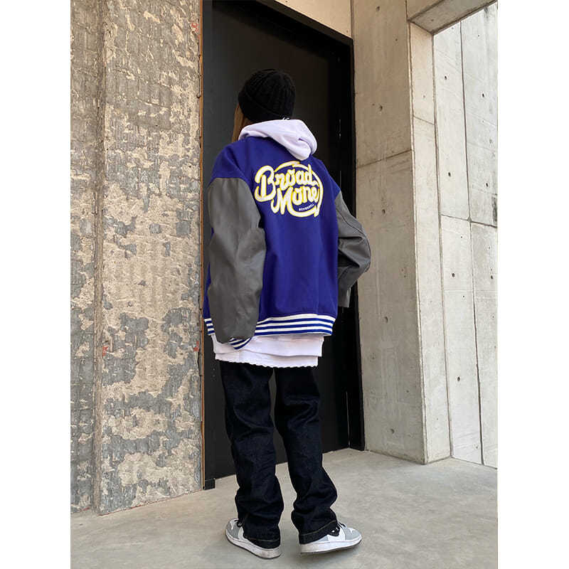 Áo Khoác Bóng Chày Phối Da Dáng Rộng Thêu Chữ Phong Cách Retro | BigBuy360 - bigbuy360.vn