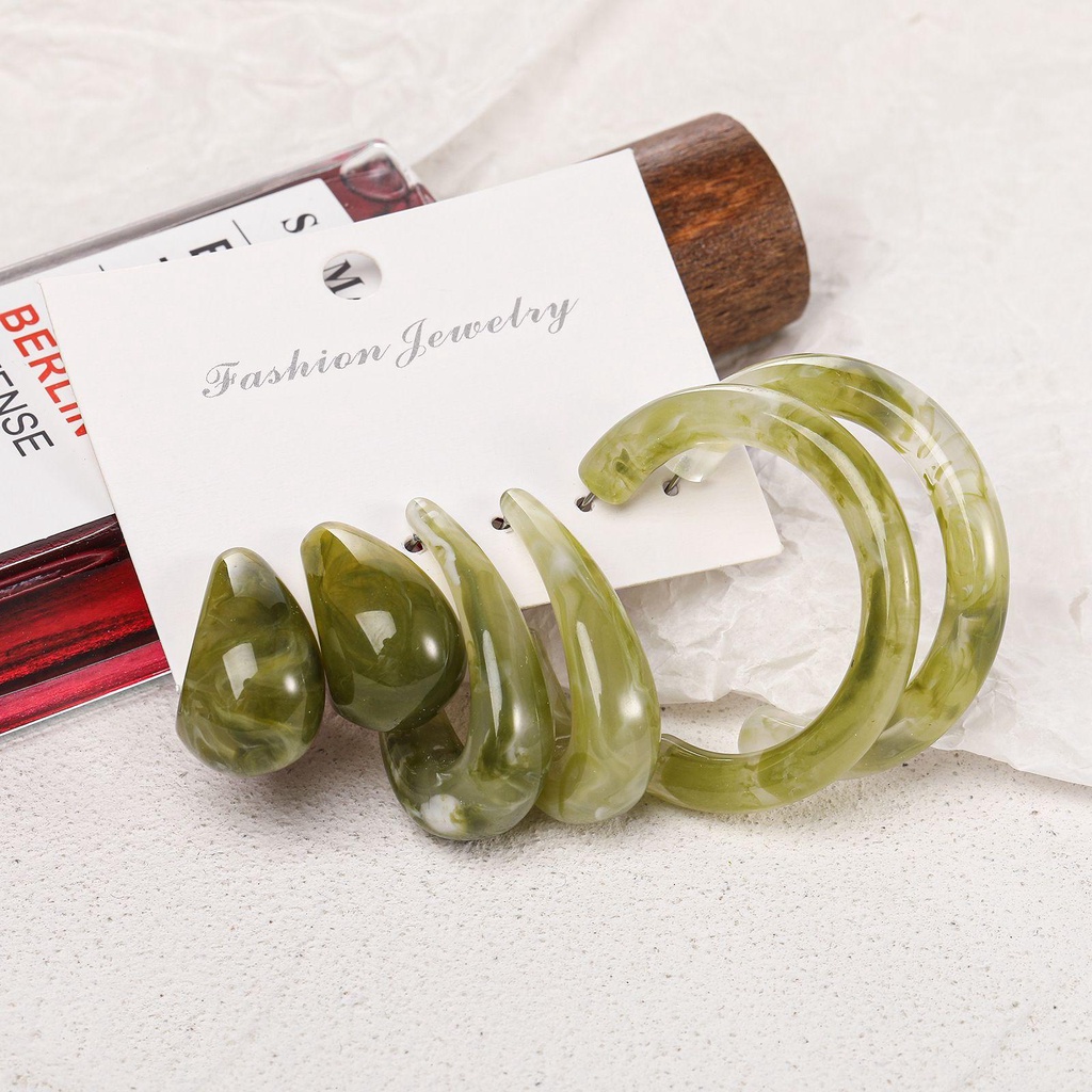 Set 3 Đôi Bông Tai Hình Chữ C Bằng Acrylic Phong Cách Retro Dành Cho Nữ