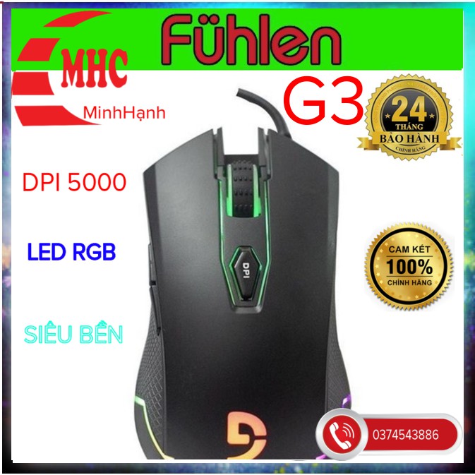 Chuột gaming có dây LED RGB 16.8 triệu màu, chuột chơi game Fuhlen G3 DPI 5000