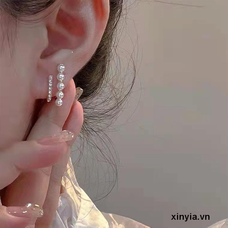 Bông tai khuyên tai bạc nữ đính ngọc trai thời trang Hàn