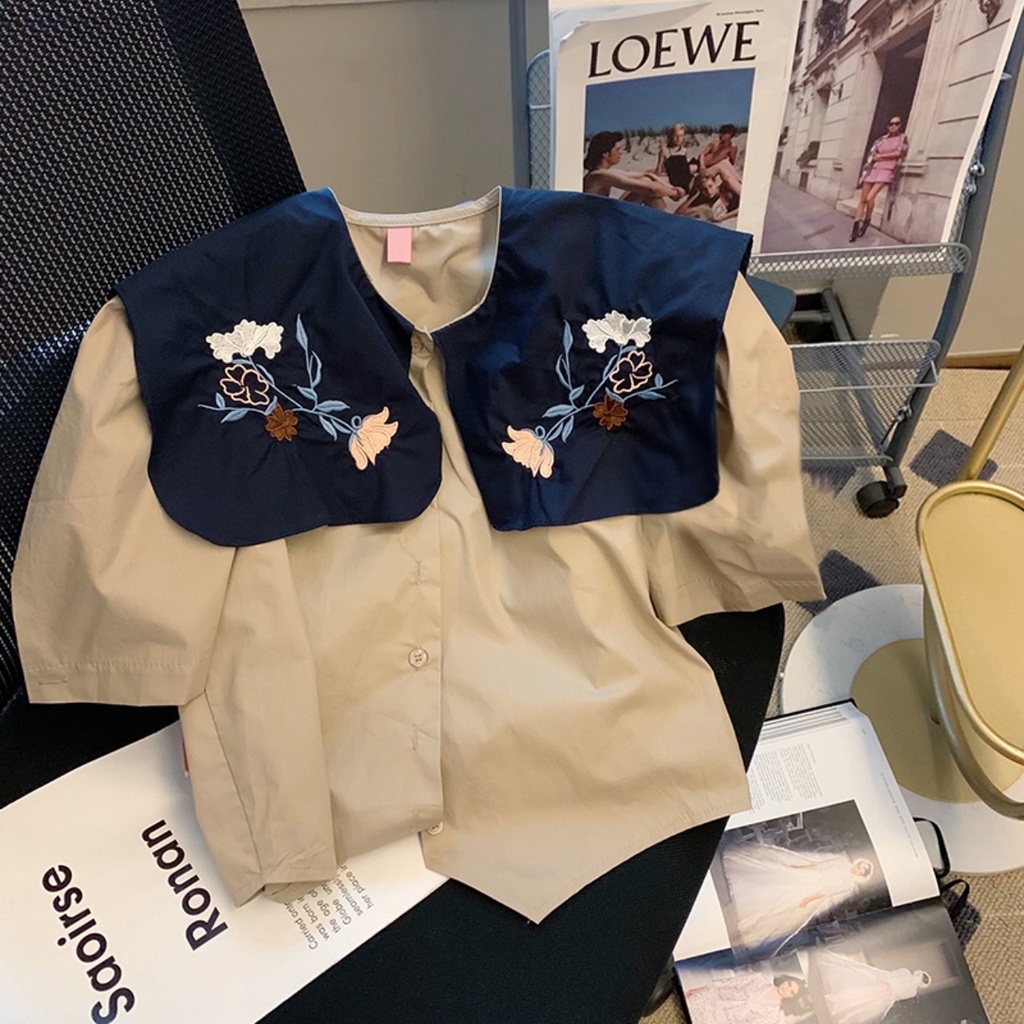 Bộ cộc tay bé gái, bộ size đại cổ than thêu hoa phong cách hàn quốc cho bé (20-40kg)