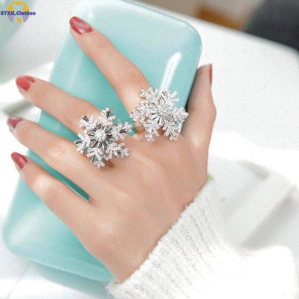 Nhẫn Đeo Ngón Tay Hình Bông Tuyết Đính Pha Lê Lấp Lánh Thanh Lịch Cho Nữ
