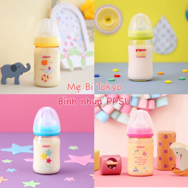 Bình sữa Pigeon cổ rộng 160ml, 240ml nội địa Nhật Bản ( bình nhựa)