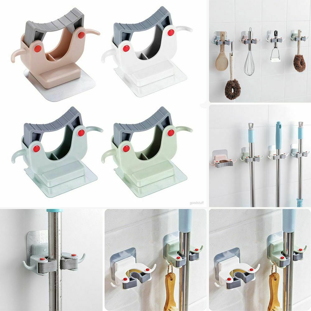 Mop Holder Bath Room Seamless Adhesive Wall Sticker Penjepit Pel Lantai Magic Hook Broom Storage Rack