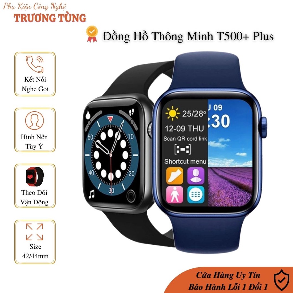 Đồng hồ thông minh T500+ Plus Kết nối điện thoại nghe gọi Thay đổi hình nền tùy ý Thay được dây