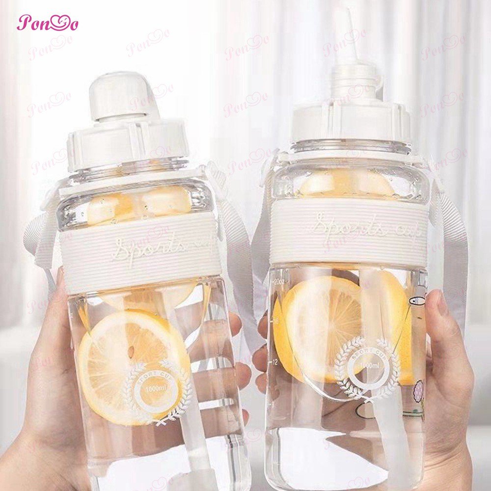 Bình Nước Màu Trắng Dung Tích 600ml - 2l Tích Hợp Ống Hút Sử Dụng Tiện Lợi