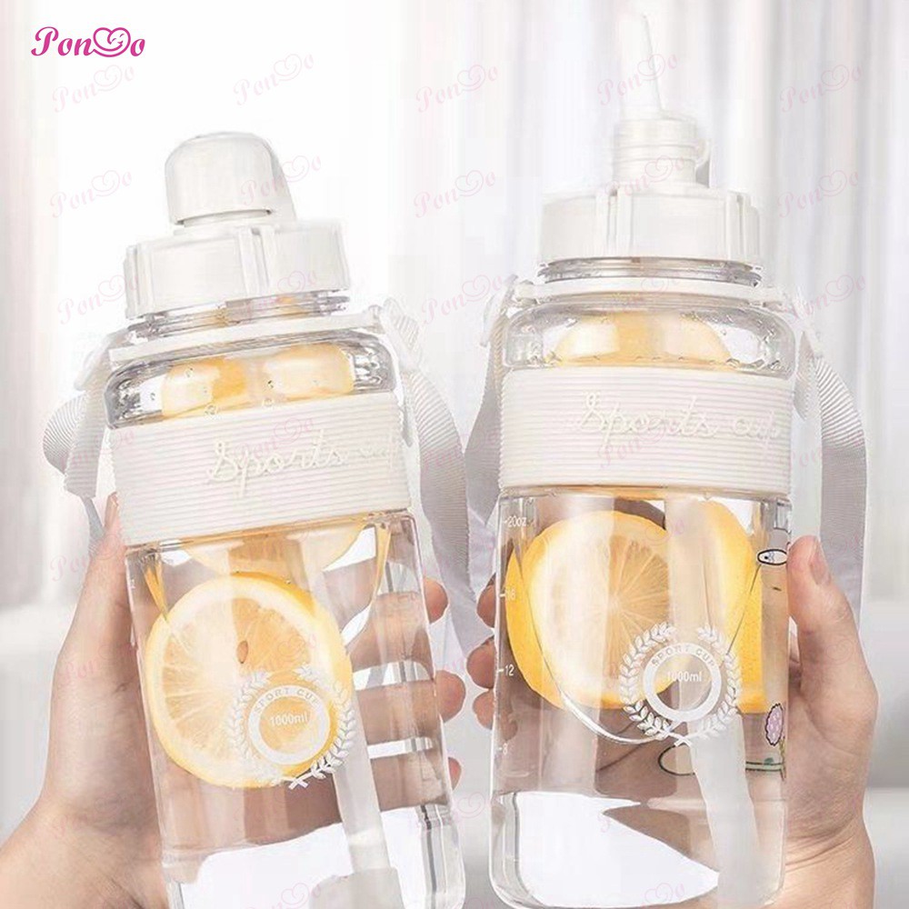  Bình Nước Màu Trắng Dung Tích 600ml - 2l Tích Hợp Ống Hút Sử Dụng Tiện Lợi