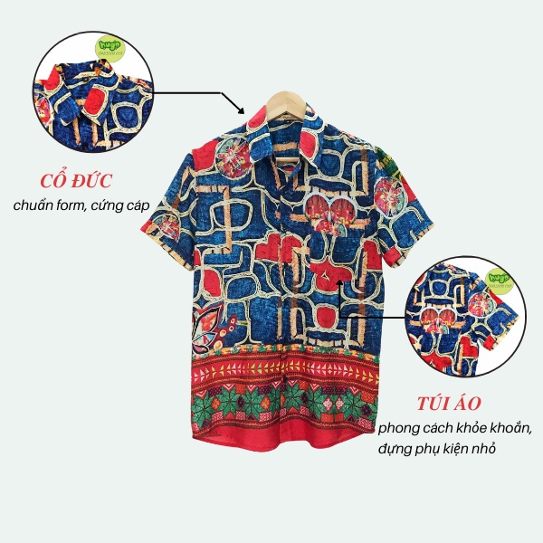 Áo sơ mi thổ cẩm  lụa cát họa tiết đi biển 🌈FREESHIP🌈 áo nam chất đẹp ngắn tay - họa tiết thổ cẩm phom vừa - Hugo Shop