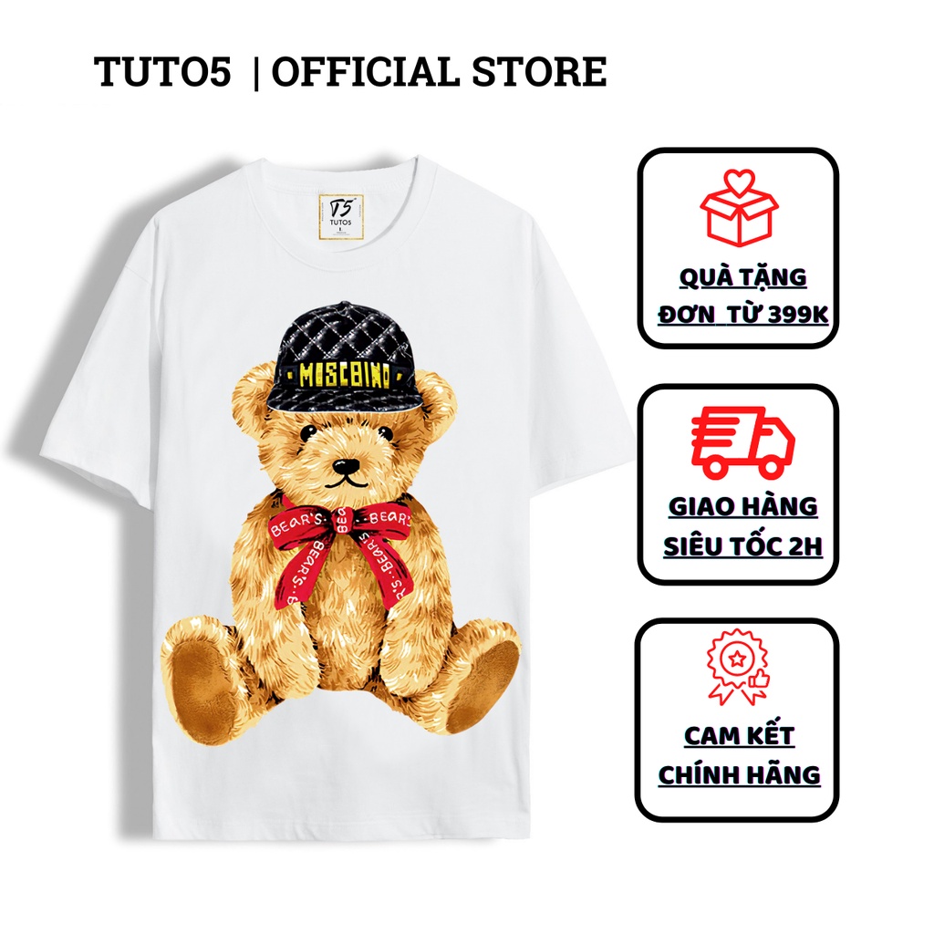 Áo thun unisex tay lỡ TUTO5 Regular fit, áo phông unisex ngắn tay in hình Premium gấu dễ thương, cotton 2 chiều ATIB01