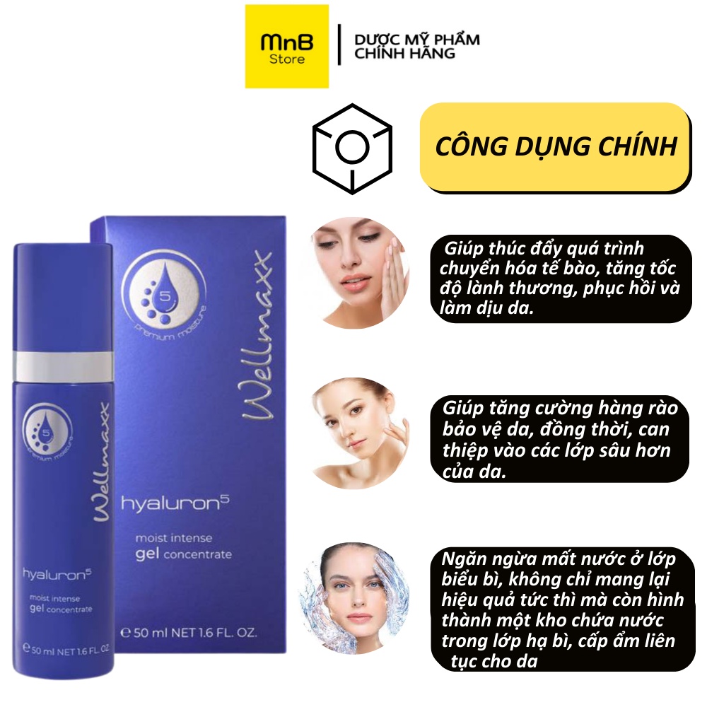 Gel HA + B5  Wellmaxx Hyaluron Moist Intense Gel Concentrate siêu phục hồi và dưỡng ẩm 50ml