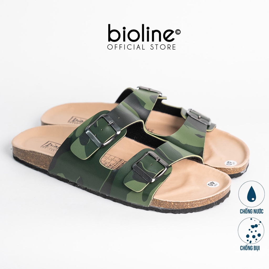 R01-Dép đế  trấu ARMY BIRKEN da PU chống nước cao cấp màu rằn ri quân đội, dép quai ngang 2 khóa,  chính hãng BIOLINE