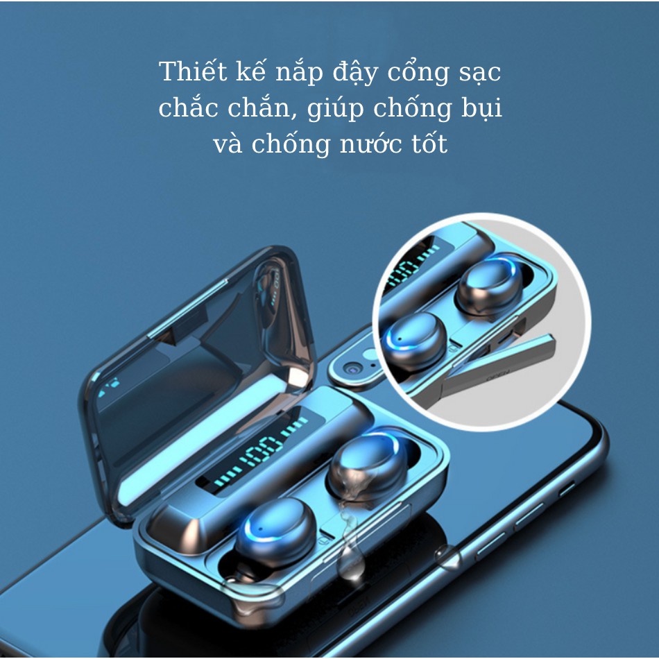 Tai Nghe Bluetooth Mini Không Dây F9 V5.0 Nhét Tai Chống Nước Chống Ồn Bass Trầm [BH 1 Đổi 1]