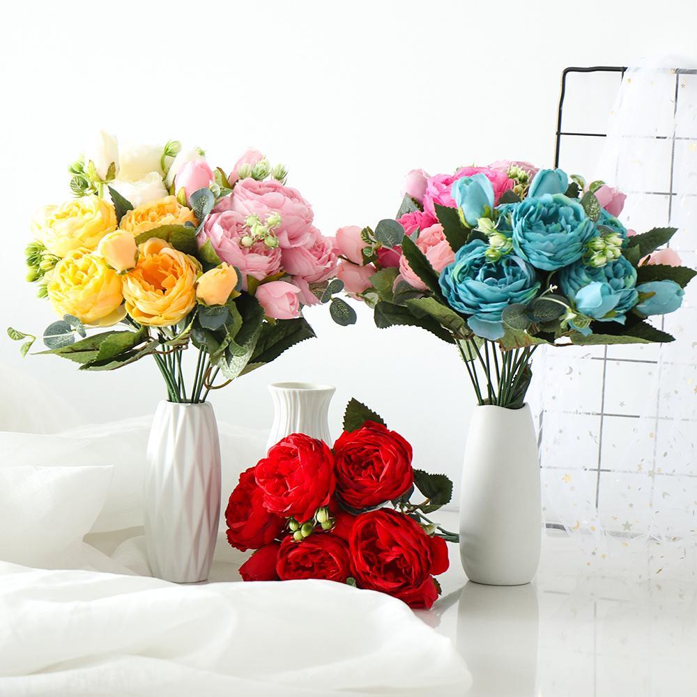 Bình Hoa Hồng Giả 9 Đầu 30cm Dùng Trang Trí Nhà Cửa Phong Cách Vintage