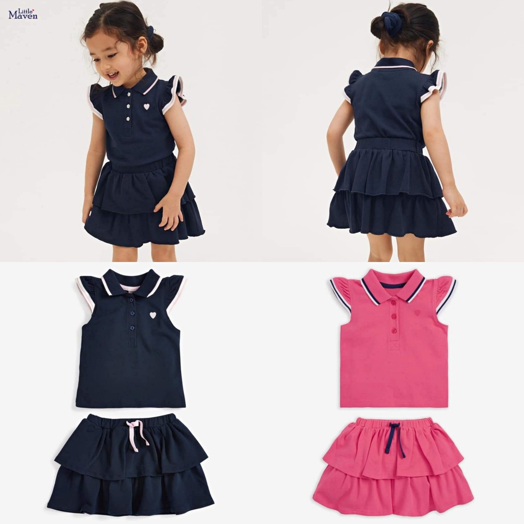 Set Áo Polo Kèm Chân Váy Tầng Little Maven Cho Bé Gái 11-28kg - Lagim House