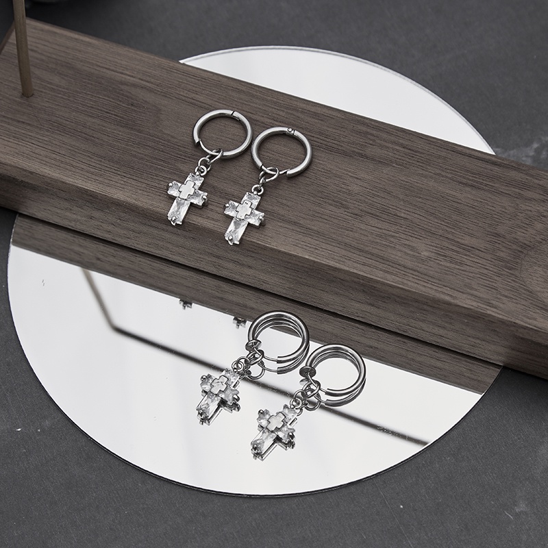 Bông Tai Thép Titan Hình Thánh Giá Phong Cách hip hop Dễ Phối Đồ Thời Trang Cho Nam Và Nữ