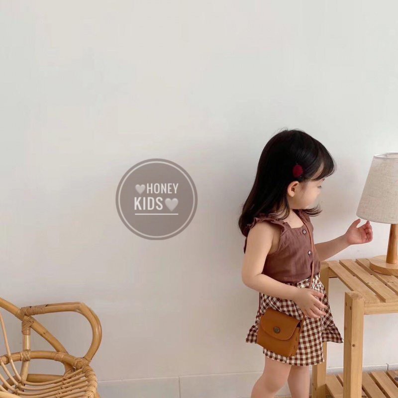 Set đồ áo váy vintage Honey Kids cho bé gái chân váy xếp ly
