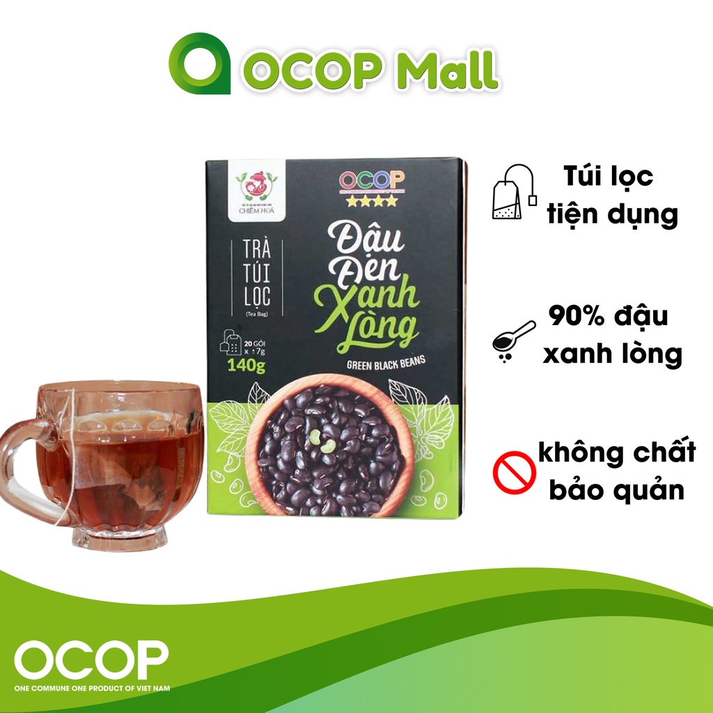Trà túi lọc Đậu đen xanh lòng Chiêm Hóa đặc sản OCOP hộp 25/40 gói hỗ trợ giảm cân, thơm, dễ uống