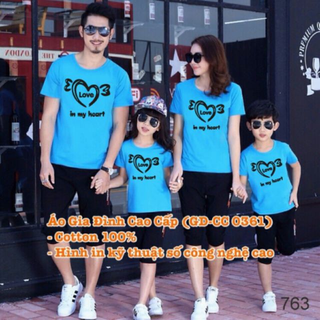 áo gia đình 3/4/5 người đủ màu đỏ cam xanh vàng chất cotton mịn mát
