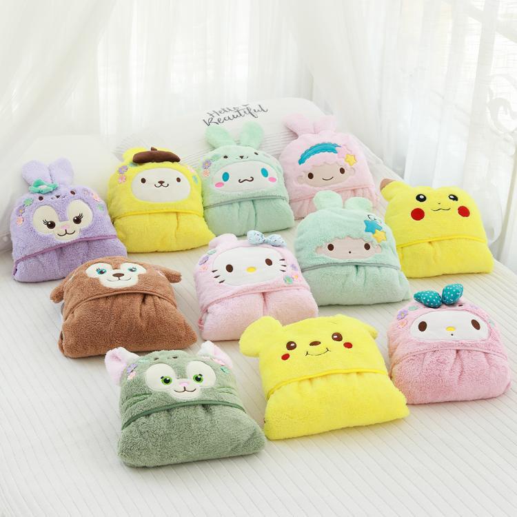 Chăn Choàng Có Mũ Tai Thỏ Họa Tiết Hoạt Hình Dễ Thương