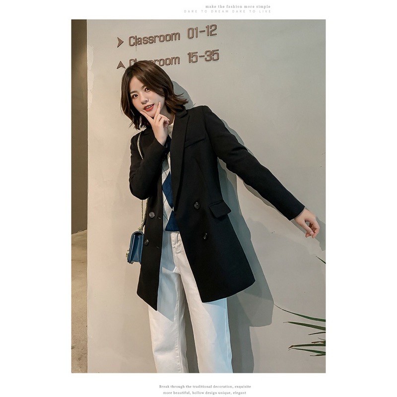 Áo khoác Vest nữ dáng dài đính 4 khuy tay chất liệu cao cấp | BigBuy360 - bigbuy360.vn