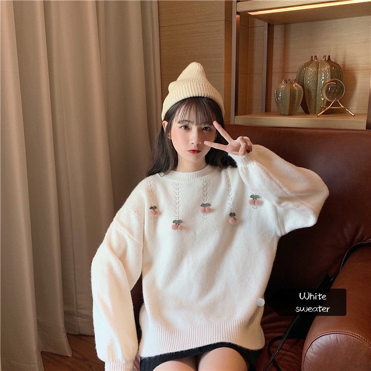 Áo sweater PURE CUBE dệt kim dáng rộng phong cách Hàn Quốc thời trang mùa thu xinh xắn dành cho nữ