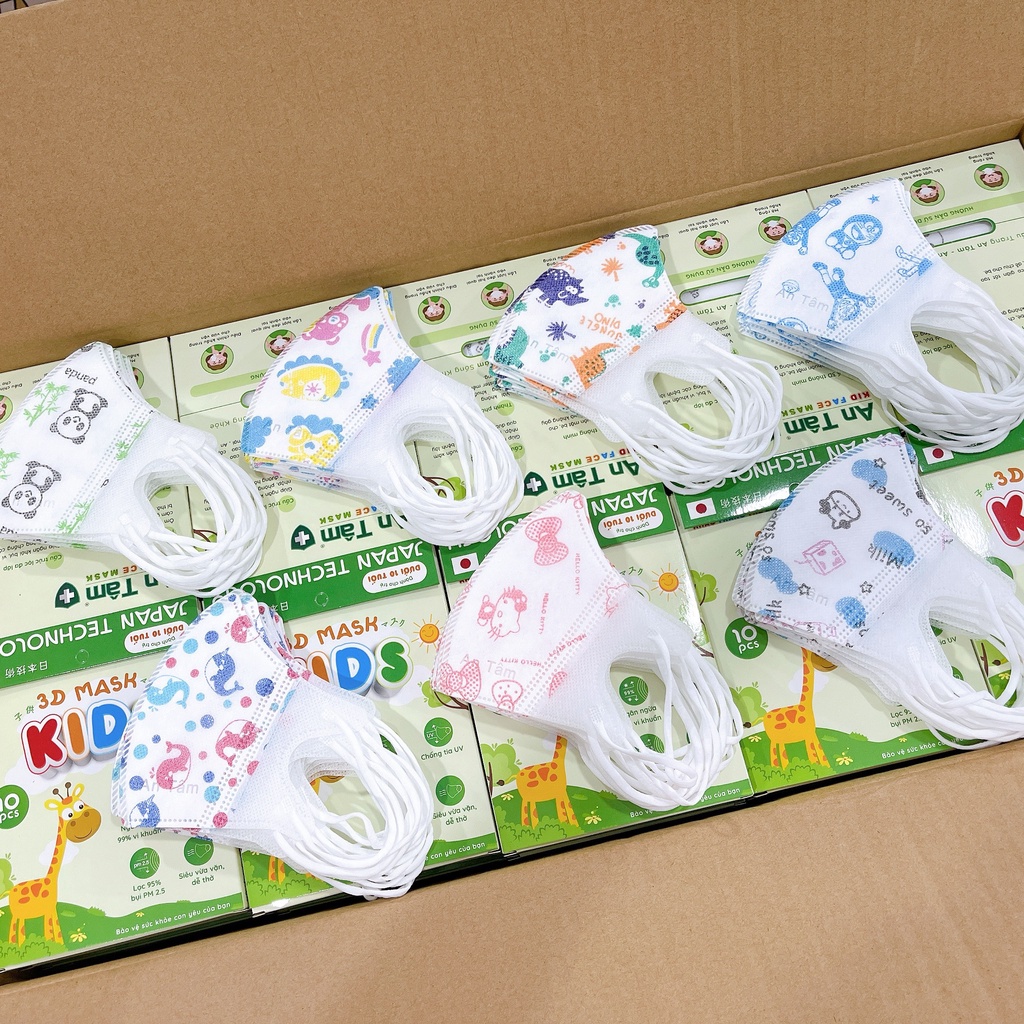 Hộp 10 Khẩu Trang Cho Bé Dưới 10 Tuổi 5D KIDS AN TÂM/ Khẩu Trang 3D, KF94 Trẻ Em 3 Lớp Kháng Khuẩn